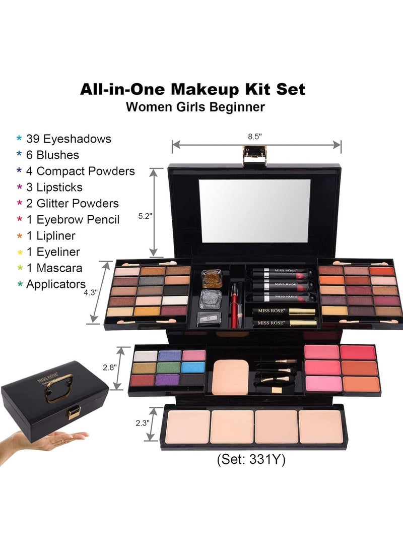 Miss Rose 331Y M54 Colour All-in-One Gift Makeup Kit – Complete Set with Eyeshadow, Blusher, Eyebrow Powder, Concealer, Eyeliner Pencil & Mirror, Full Makeup Kit for Women - Image 2
